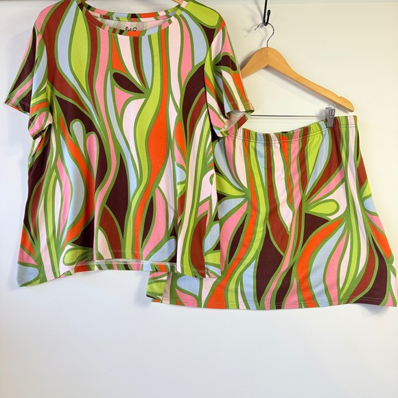 Lesley Evers Lottie Skort Set Womens XL Multi Color Excellent Retro Mod Swirl - Picture 2 of 14